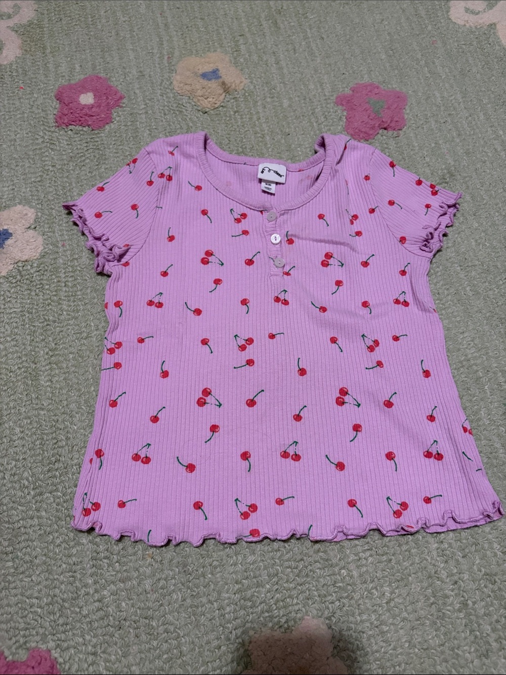 Girls Art Class Pink Ribbed Tee with Cherry Print